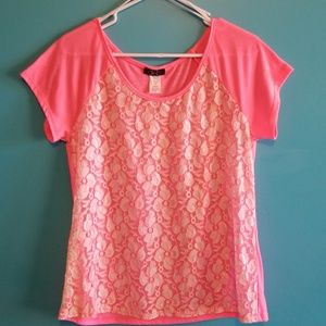 Plus Size Hot Pink Floral Lace Top